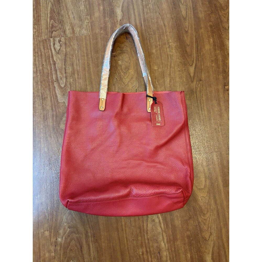 GAP Genuine Smooth Grain Leather Cinnabar Red Large Tote New York Unlined